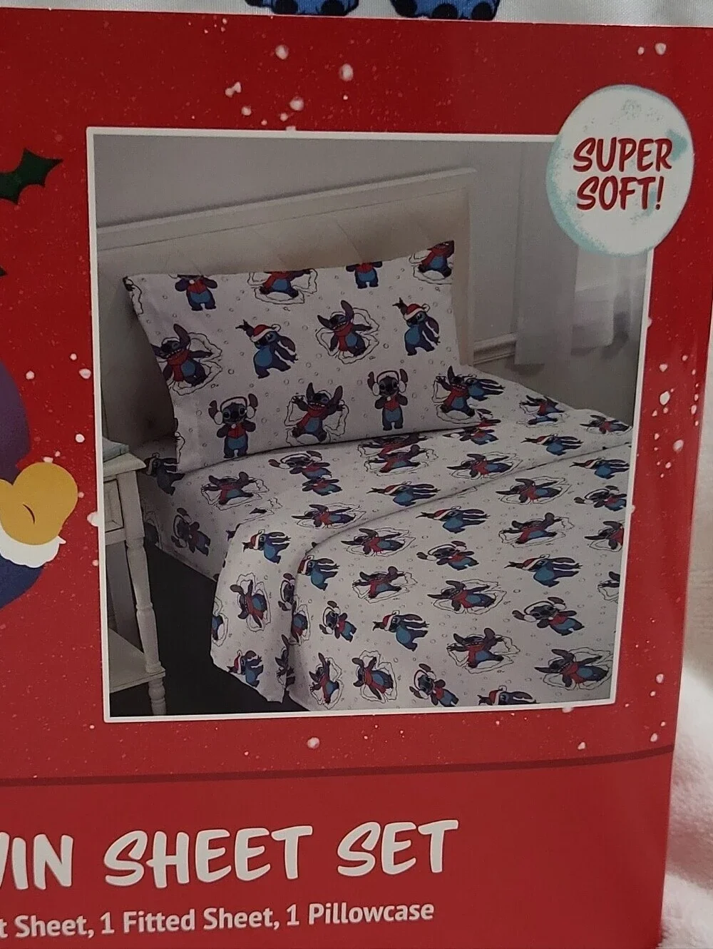 Disney Stitch Twin Sheet Set Holiday 3 Piece Set Christmas Sheets New